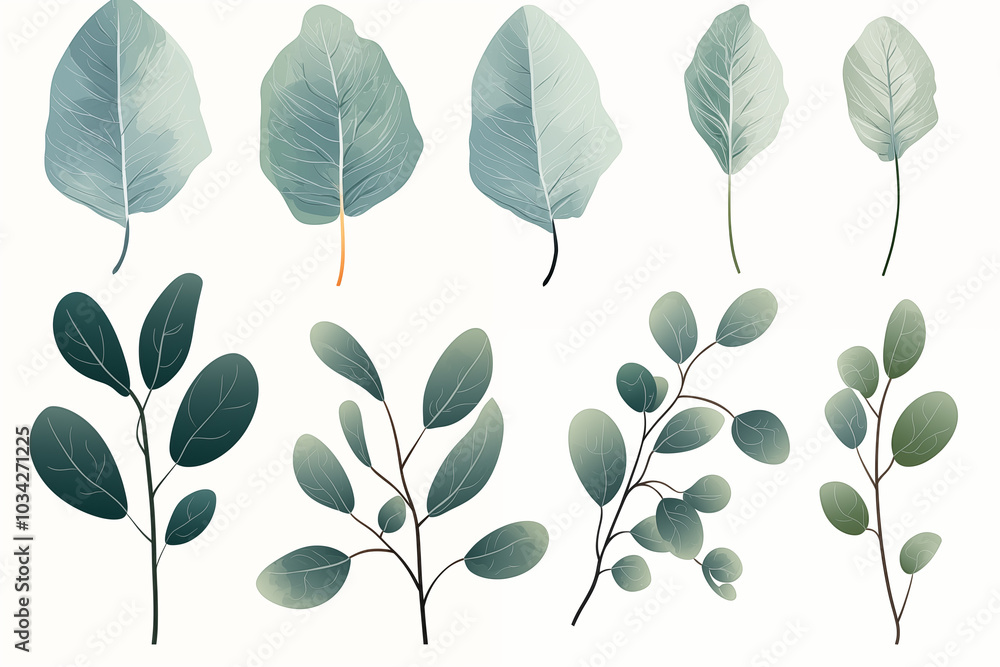 A vector hand drawn Eucalyptus leaves isolated on transparent background A vector hand drawn Eucalyptus leaves isolated on transparent background