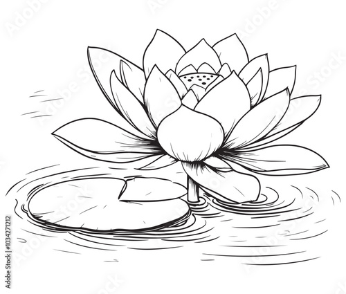 Lotus flower vector. Outline of a beautiful flower. Cartoon lotus flower, 