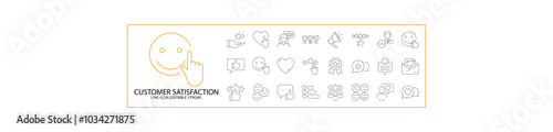 Customer Satisfaction Icons In line Style. Containing client, feedback, service, review, rating, rate, survey, opinion, etc. Icon Set. Vector Illustration. Editable Stroke.