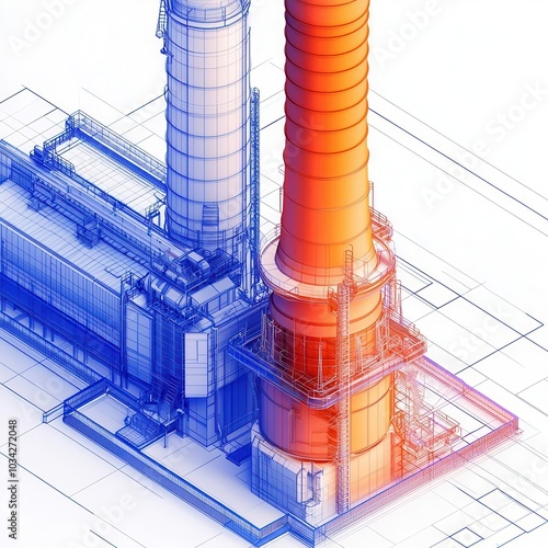 Blueprint of a nextgen electric power station, AIintegrated systems with precision engineering, clean energy, industrial automation photo