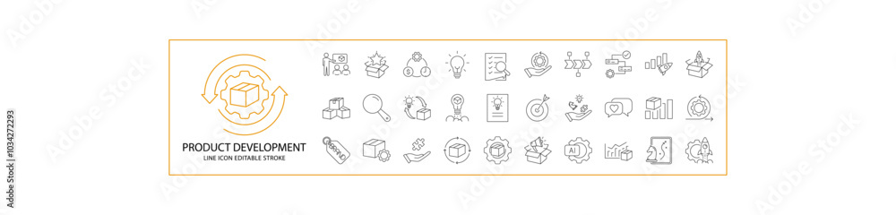 Product Development Icons. Icon set about product development. line Icons related to product development. Icon Set. Vector Illustration. Editable Stroke. Product Development Icons. Icon set about product development. line Icons related to product development. Icon Set. Vector Illustration. Editable Stroke.