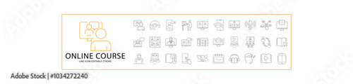 Online Course Icons. Icon set about online course. Line icons related to online course. Icon Set. Vector Illustration Editable Stroke.