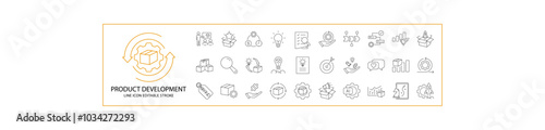 Product Development Icons. Icon set about product development. line Icons related to product development. Icon Set. Vector Illustration. Editable Stroke.