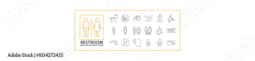 Restroom Icons. Icon Set About restroom. Line Icons Related to  restroom. icon Set. vector Illustration. editable Stroke.