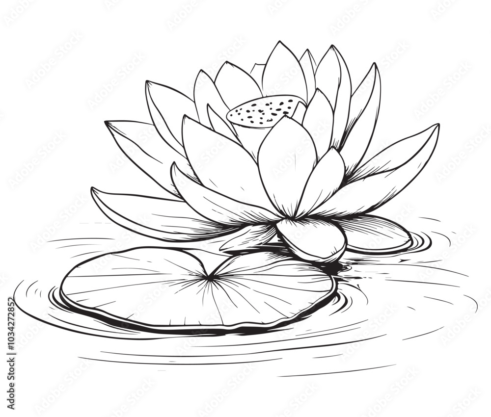 Lotus flower vector. Outline of a beautiful flower. Cartoon lotus flower, Lotus flower vector. Outline of a beautiful flower. Cartoon lotus flower,