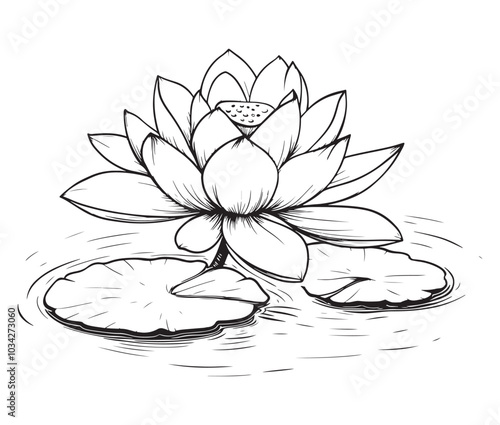 Lotus flower vector. Outline of a beautiful flower. Cartoon lotus flower, 