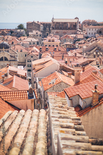 red roofs of Old Town, view from City Walls, Dubrovnik, Croatia