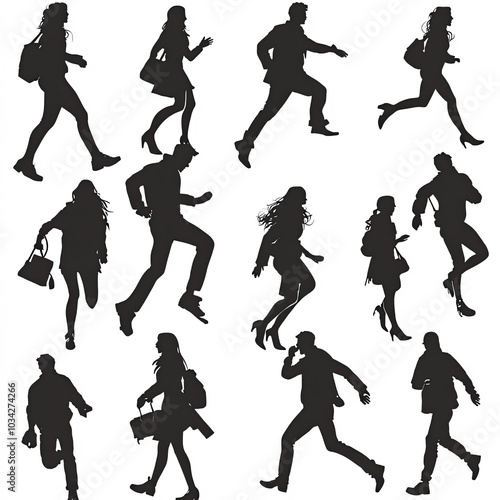 Silhouettes Of People Runni...
