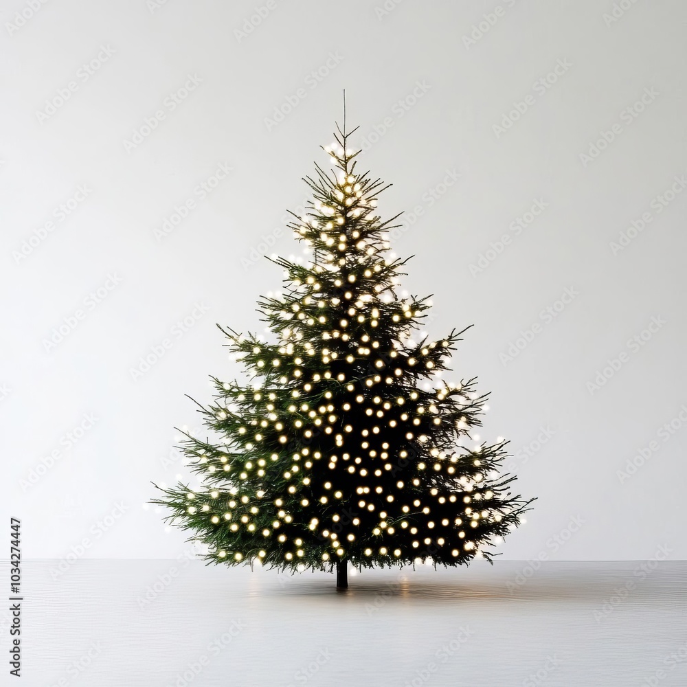 Christmas tree with tiny white lights, minimalist elegance Christmas tree with tiny white lights, minimalist elegance