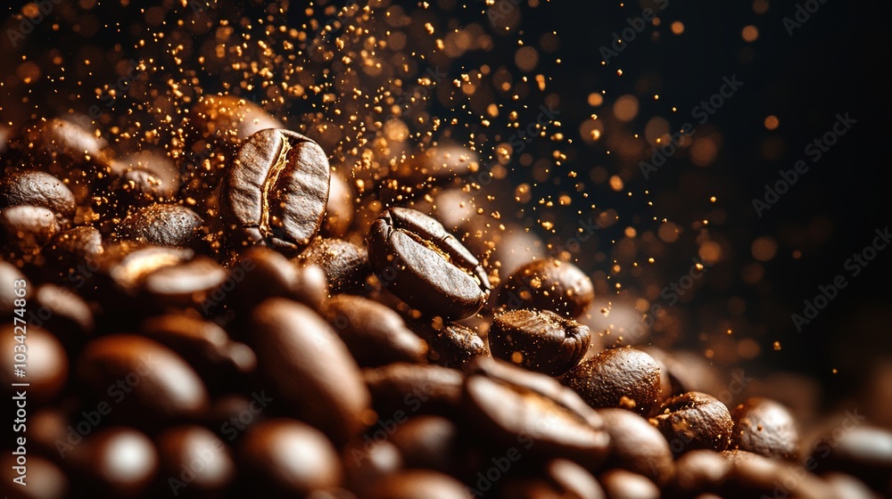Fresh Coffee Beans with Sparkling Light Effect Fresh Coffee Beans with Sparkling Light Effect