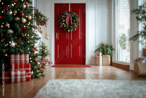 Traditional Red Door With A...