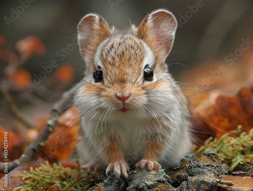 Cute Chipmunk Portrait in Autumn Forest