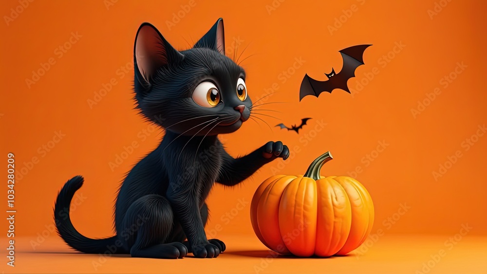 halloween black cat with pumpkin halloween black cat with pumpkin