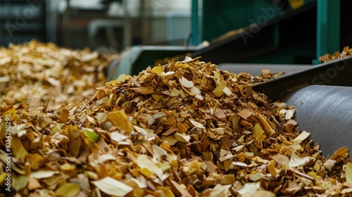 Wood Chips Close-Up in a Manufacturing Facility photo