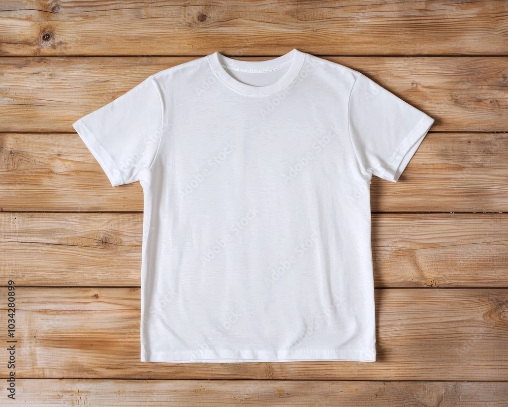 Minimalist White T-Shirt on Textured Wood Surface - Clean and Serene Fashion Concept Minimalist White T-Shirt on Textured Wood Surface - Clean and Serene Fashion Concept