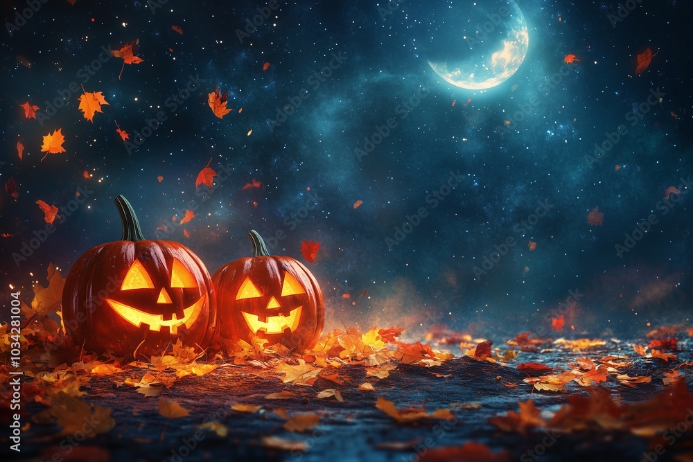 Fototapeta premium Halloween's Warm Glow: Festive Night Scene