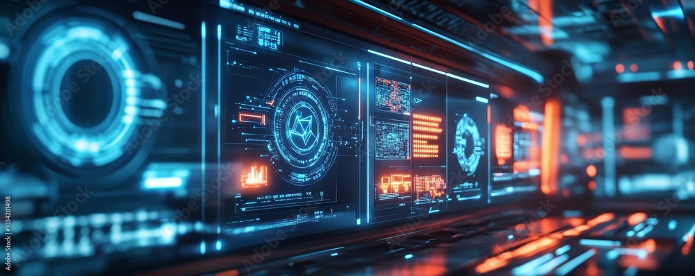 Futuristic interface with blue and orange lights. Futuristic interface with blue and orange lights.