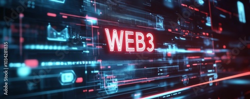 Neon "WEB3" on a digital display.