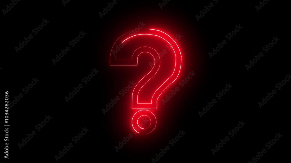 Abstract neon question mark red color icon animation. black background animation Abstract neon question mark red color icon animation. black background animation