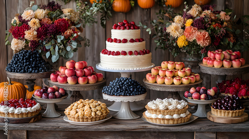 A Delightful Display of Various Baked Pies on a Table: Featuring an Array of Sizes and Flavors, Perfect for Any Gathering or Celebration, Capturing the Essence of Homemade Comfort and Culinary Creativ