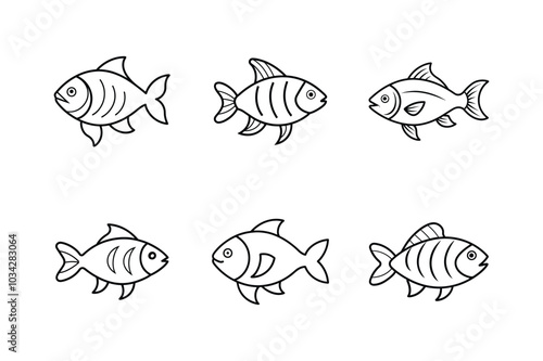 Fish sets  icon black lineout Vector icon isolated on black and white background.	