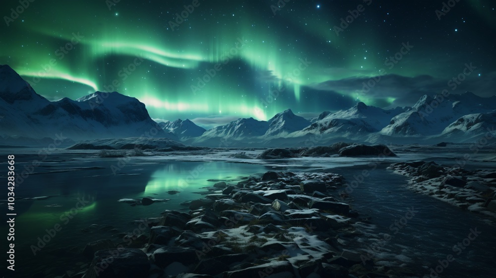 A stunning view of the northern lights over an Arctic sea A stunning view of the northern lights over an Arctic sea