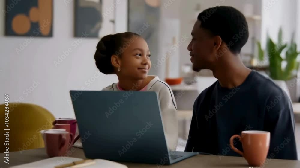Afro american father and his daughter learning to use the computer in the comfort of their home Afro american father and his daughter learning to use the computer in the comfort of their home