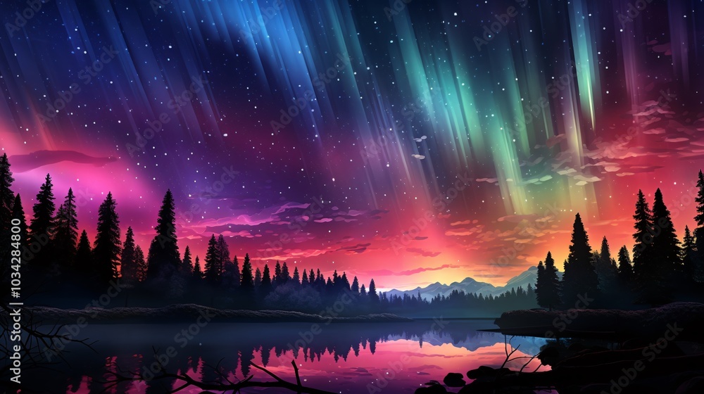 The aurora borealis forming vibrant patterns in the night sky The aurora borealis forming vibrant patterns in the night sky