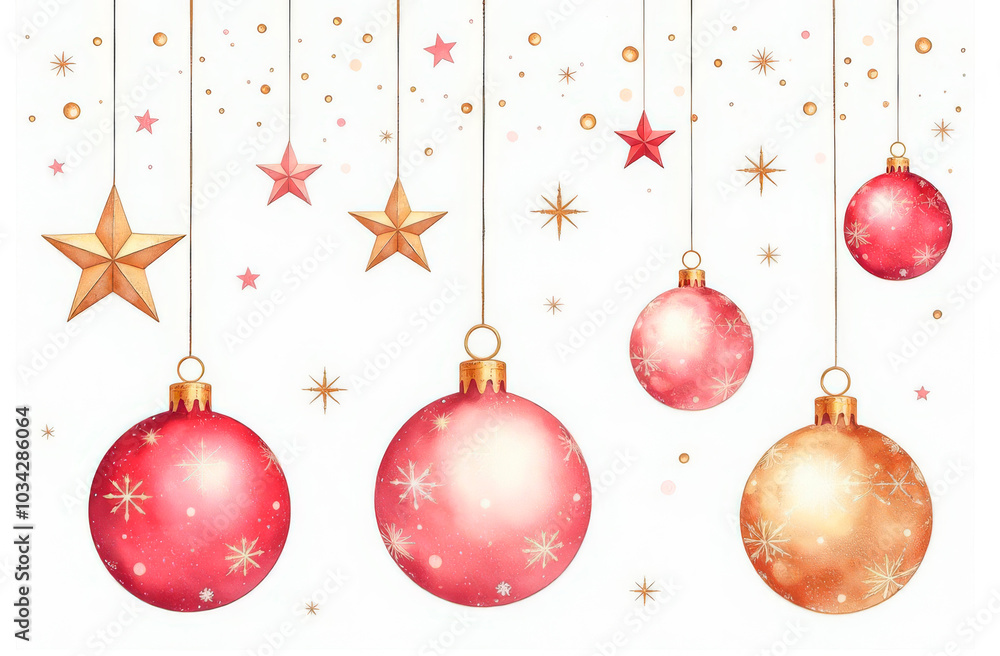Colorful Christmas tree balls and stars on a white background. Illustration Colorful Christmas tree balls and stars on a white background. Illustration