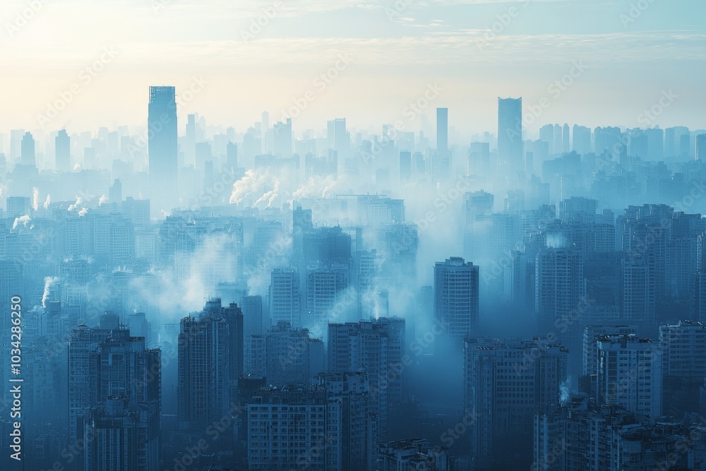 Air Pollution with smoke and haze in crowded city Air Pollution with smoke and haze in crowded city