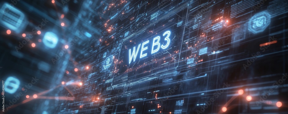 Obraz premium Digital web3 interface with glowing lights.