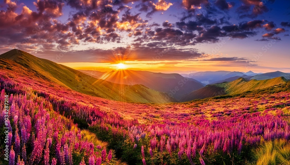 Beautiful panoramic natural landscape with a beautiful bright textured sunset over a field Beautiful panoramic natural landscape with a beautiful bright textured sunset over a field