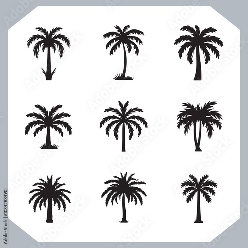 Logotype black simple palm tree vector silhouettes, Palm Trees Silhouette, Coconut Tree Silhouette on white background