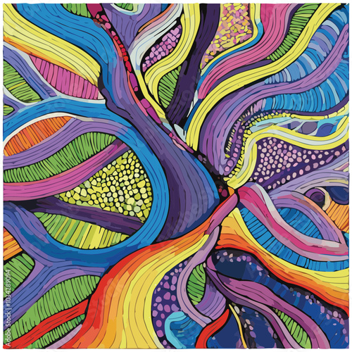 Art neurographique Dessin Pleine Conscience Connexion Neurones Illustration Couleurs Vives Multicolore Détente Calme Relaxation