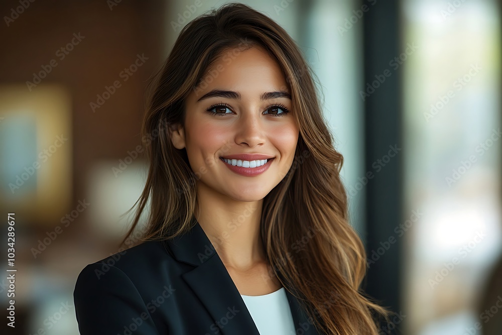 Confident Businesswoman Smiling Portrait Close Up Brown Eyes Office Confident Businesswoman Smiling Portrait Close Up Brown Eyes Office