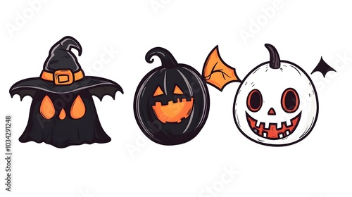 Three cute and spooky Halloween pumpkins with a witch's hat for a fun and festive treat.