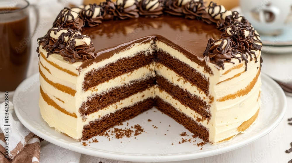 Detailed Cross Section Reveal of Decadent Layered Cake Interior Composition Detailed Cross Section Reveal of Decadent Layered Cake Interior Composition