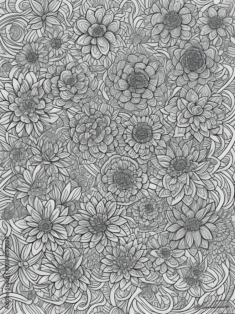 coloring page of seamless pattern with flowers anti-stress , coloring book page, clean line art, thick lines, no color, white background, only strokes coloring page of seamless pattern with flowers anti-stress , coloring book page, clean line art, thick lines, no color, white background, only strokes