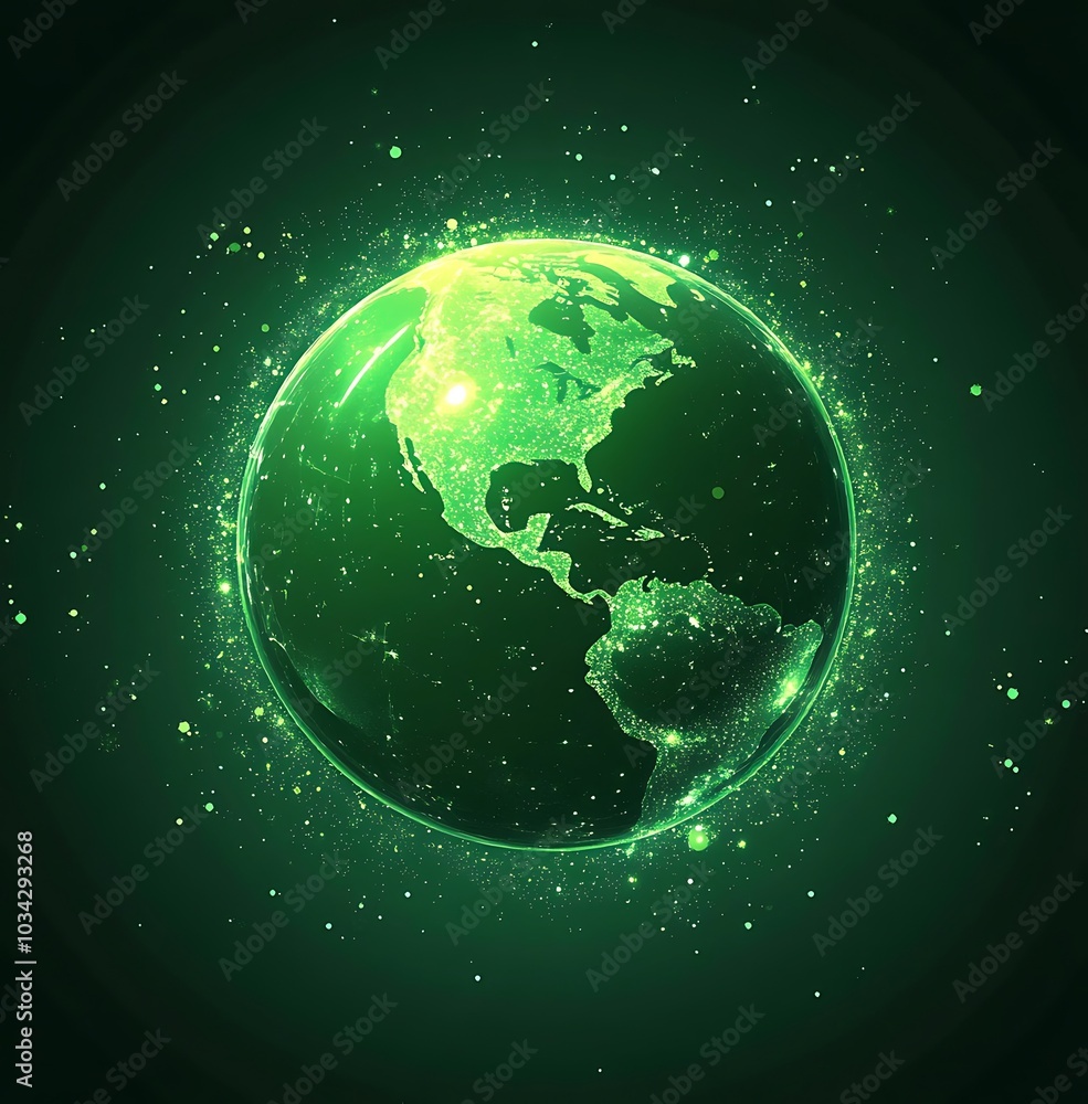Obraz premium Green glowing globe on vector Background with glow effect, illustration.