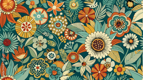 Seamless Vintage Floral Pattern with Vibrant Colors on a Retro Background 