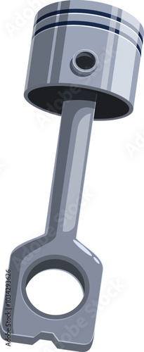 Cartoon style icon of a silver piston connecting rod hanging on white background