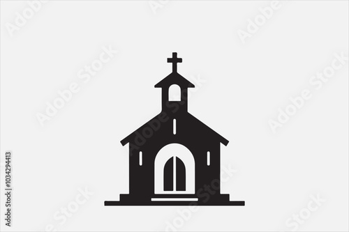 A silhouette of a church with  a cross on top.