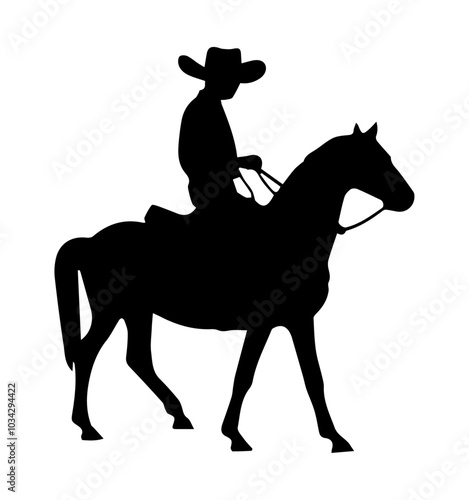 Silhouette of a cowboy on a horse on a white background