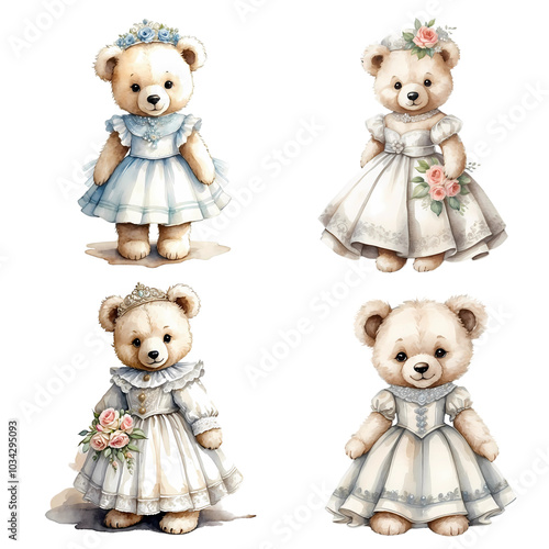 Vintage watercolour bears set.