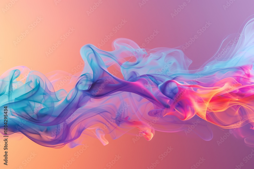 Fototapeta premium Vibrant smoke movements intertwine in shades of blue, pink, and orange, creating an ethereal atmosphere against a softly colored backdrop during twilight