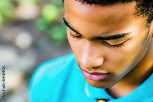 Contemplative young man in nature: peaceful reflection outdoors