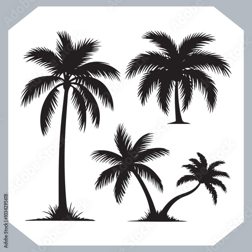 Logotype black simple palm tree vector silhouettes, Palm Trees Silhouette, Coconut Tree Silhouette on white background