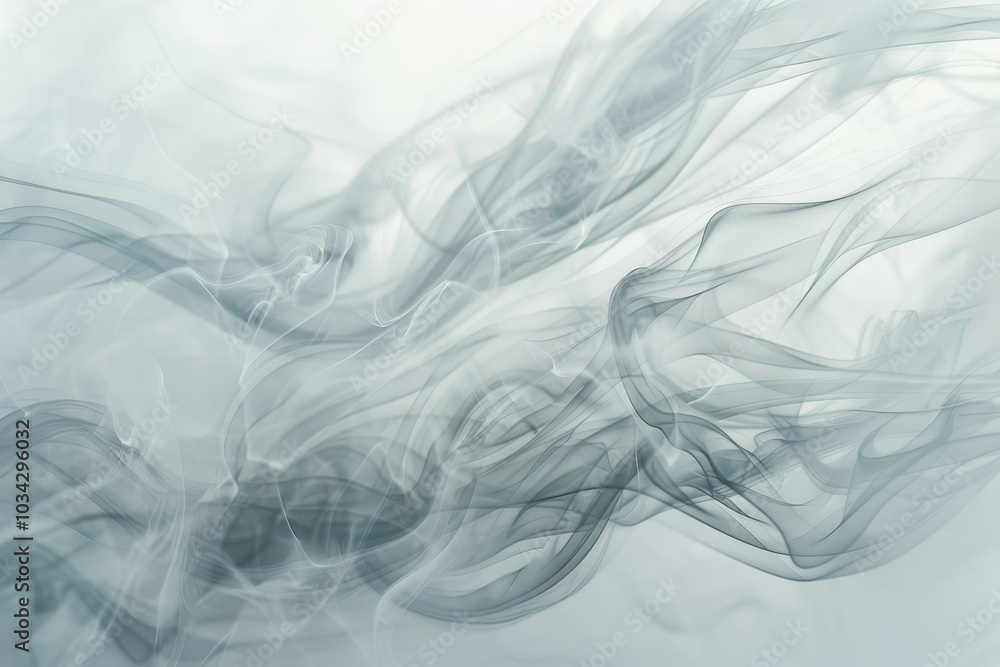 Soft gray smoke curls and dances in the air, creating an abstract pattern against a light background, evoking a calming and serene atmosphere Soft gray smoke curls and dances in the air, creating an abstract pattern against a light background, evoking a calming and serene atmosphere