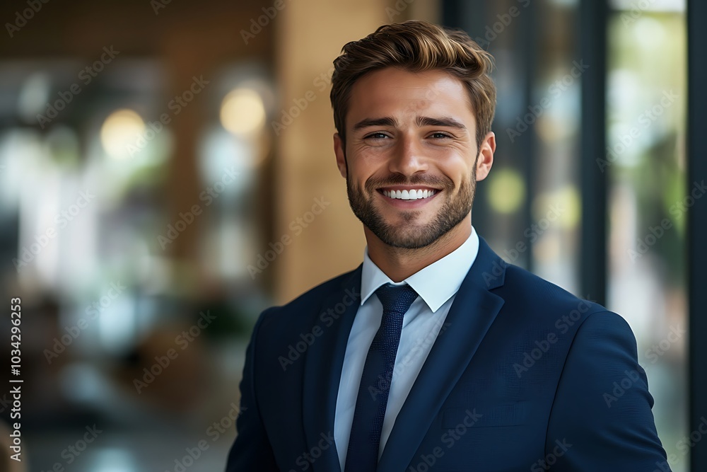 Confident Young Businessman Smiling in Formal Attire Confident Young Businessman Smiling in Formal Attire