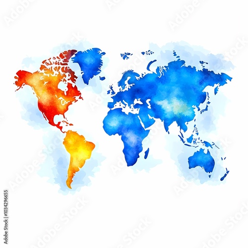 Watercolor World Map Illustration in Vibrant Colors